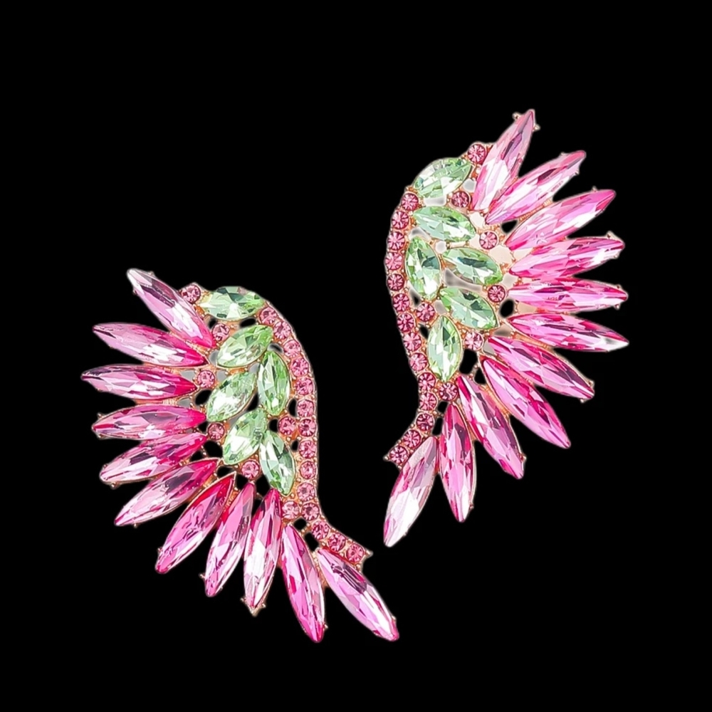 Pink and Green Winged Earrings